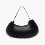 Fendi Women O’Lock Swing Black Fox Fur and Leather Pouch