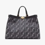Fendi Women X-Tote Gray Houndstooth Wool Shopper with FF Embroidery