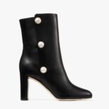 Jimmy Choo Women Black Nappa Leather Mid-Calf Boots with Pearls