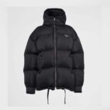 Prada Men Re-Nylon Hooded Down Jacket-Black