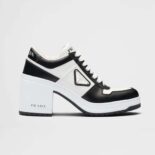 Prada Women Downtown High-Heeled Leather Sneakers-Black