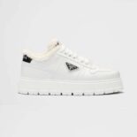 Prada Women Leather and Shearling Sneakers-White