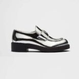 Prada Women Metallic Leather Loafers-Silver