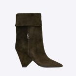 Saint Laurent YSL Women Niki Booties in Suede and Silver-Tone Monogram