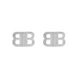 Balenciaga Women BB 2.0 XS Earrings in Silver Brass and Rhinestones