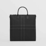 Burberry Men Charcoal Check and Leather Tote-Black
