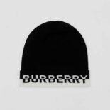 Burberry Unisex Logo Intarsia Cashmere Beanie-Black