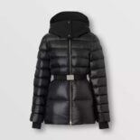 Burberry Women Contrast Hood Nylon Belted Puffer Jacket