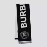 Burberry Women Logo and EKD Wool Silk Jacquard Scarf-Black