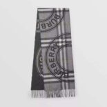 Burberry Women Montage Print Check Cashmere Scarf-Silver