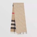 Burberry Women Reversible Check and Monogram Cashmere Scarf-Brown
