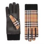 Burberry Women Vintage Check Bouclé and Leather Gloves-Beige