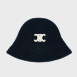 Celine Unisex Cloche Bucket Hat in Seamless Cashmere-Black