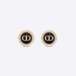 Dior Women Petit CD Studs Earrings Gold-Finish Metal and White Resin Pearls with Black Glass