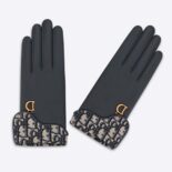 Dior Women Saddle Gloves Navy Blue Smooth Lambskin