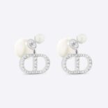 Dior Women Tribales Earrings Silver-Finish Metal with White Resin Pearls and Silver-Tone Crystals