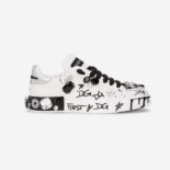 Dolce Gabbana D&G Unisex Calfskin Portofino Sneakers with Embroidery and Lettering