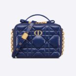 Dior Women Caro Box Bag with Chain Royal Blue Quilted Macrocannage Calfskin