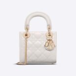 Dior Women Mini Lady Dior Bag Latte Patent Cannage Calfskin