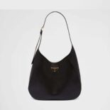 Prada Women Large Leather Shoulder Bag with Topstitching-Black