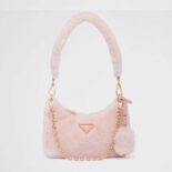 Prada Women Shearling Mini-Bag with the Enameled Metal Triangle Logo-Pink