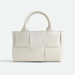 Bottega Veneta Women Candy Arco Tote Bag Micro Intreccio Grained Leather Tote Bag with Detachable Strap-White