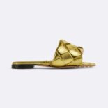 Bottega Veneta Women Lido Flat Sandal Intreccio Metallised Leather Flat Sandals-Gold