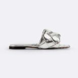 Bottega Veneta Women Lido Flat Sandal Intreccio Metallised Leather Flat Sandals-Silver