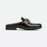 Bottega Veneta Women Monsieur Loafer Open-Back Glossy Leather Loafers-Black