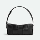 Bottega Veneta Women Small Brick Cassette Intreccio Leather Shoulder Bag-Black