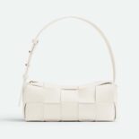 Bottega Veneta Women Small Brick Cassette Intreccio Leather Shoulder Bag-White