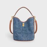 Celine Women Bucket 16 Bag in Denim with Celine All-Over Print-Navy