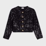 Celine Women Embroidered Cardigan in Ribbed Mohair-Black