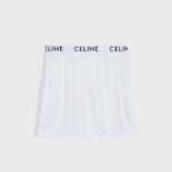 Celine Women Short Pleated Skirt in Cotton Piqué-White