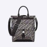 Dior Men Explorer Tote Bag Beige and Black Dior Oblique Jacquard and Black Grained Calfskin