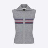 Dior Women Dioralps Sleeveless Zipped Sweater Gray Three-Tone Wool and Cashmere Knit