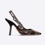 Dior Women J'Adior Slingback Pump Black Multicolor Cotton with Dior Jardin Botanique Embroidery