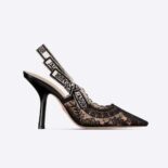 Dior Women J'Adior Slingback Pump Black Transparent Mesh Embroidered with Dior Roses Motif