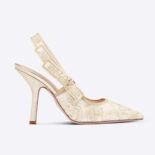 Dior Women J'Adior Slingback Pump White and Gold-Tone Cotton Embroidered