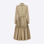 Dior Women Mid-Length Belted Dress Beige Cotton Gabardine