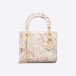 Dior Women Mini Lady Dior Bag White Calfskin with Gold-Tone Printed and Bead-Embroidered Dior Jardin D'Hiver Motif