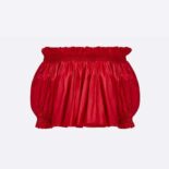 Dior Women Off-the-Shoulder Smocked Top Scarlet Red Silk Taffeta