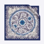 Dior Women Rose Des Vents 90 Square Scarf Royal Blue and White Silk Twill