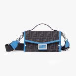 Fendi Men Soft Trunk Baguette Blue Leather and FF Fabric Bag