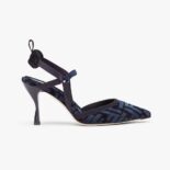 Fendi Women Colibrì Lite High-heeled Blue FF Chenille Slingbacks