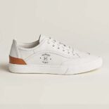 Hermes Unisex Get Sneaker in Calfskin with Signature "Hermès Paris" Stencil-White