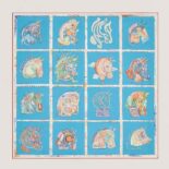 Hermes Women Chevaloscope Scarf 90 in Silk Twill with Hand-Rolled Edges-Blue