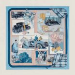 Hermes Women Confort en Automobile Scarf 70 in Silk Twill with Hand-Rolled Edges-Blue