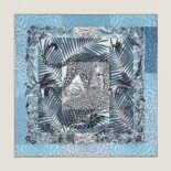 Hermes Women Jungle Love Stamped Scarf 70 in Silk Twill with Hand-Rolled Edges-Blue