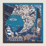 Hermes Women Le Premier Chant Scarf 90 in Silk Twill with Hand-Rolled Edges-Blue